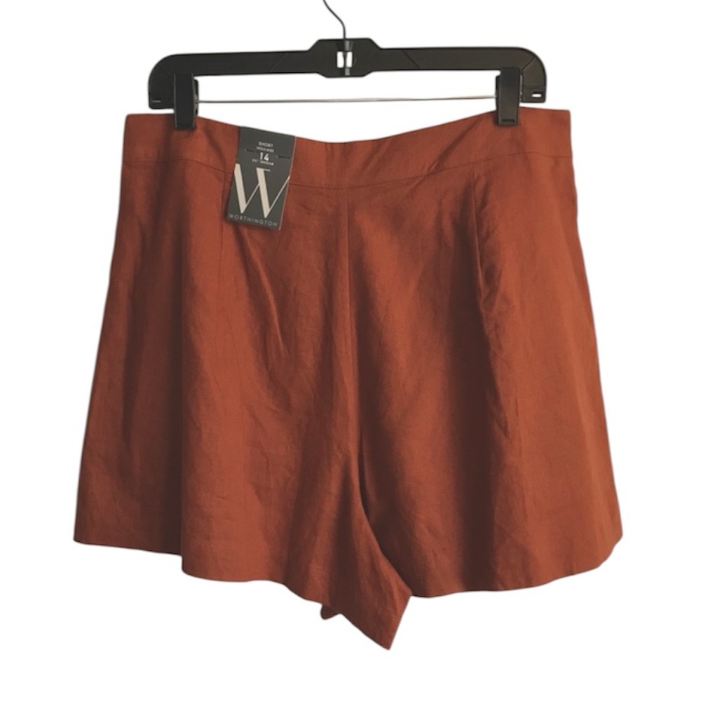 Worthington New Women’s 14 Santiago Rust Orange High Rise Linen Pleat Shorts NWT - Picture 3 of 13